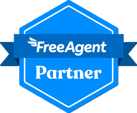 Blue badge with "FreeAgent Partner" text.
